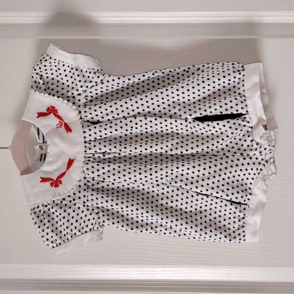 Vintage Girls Baby Dior Dotted Bib Romper 24 MO